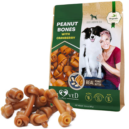 Peanut butter and cranberry rawhide-free chew bones for dogs