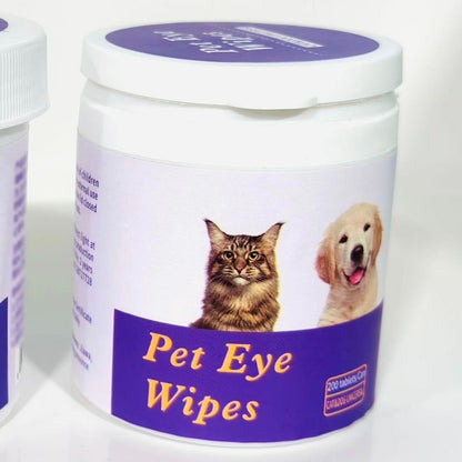 Canister of 200 gentle pet eye wipes for tear stain removal on dogs and cats