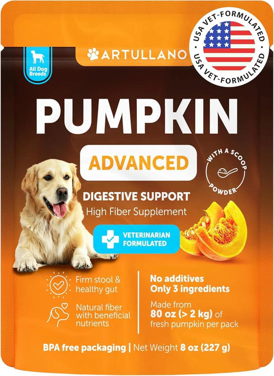 Pumpkin powder digestive fiber supplement for dogs, 8 oz tub