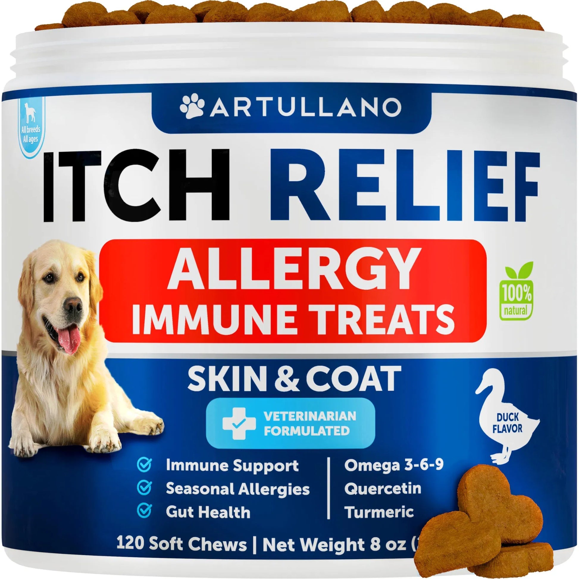 Itchy skin relief chews for dogs with Omega-3, 120 soft treats
