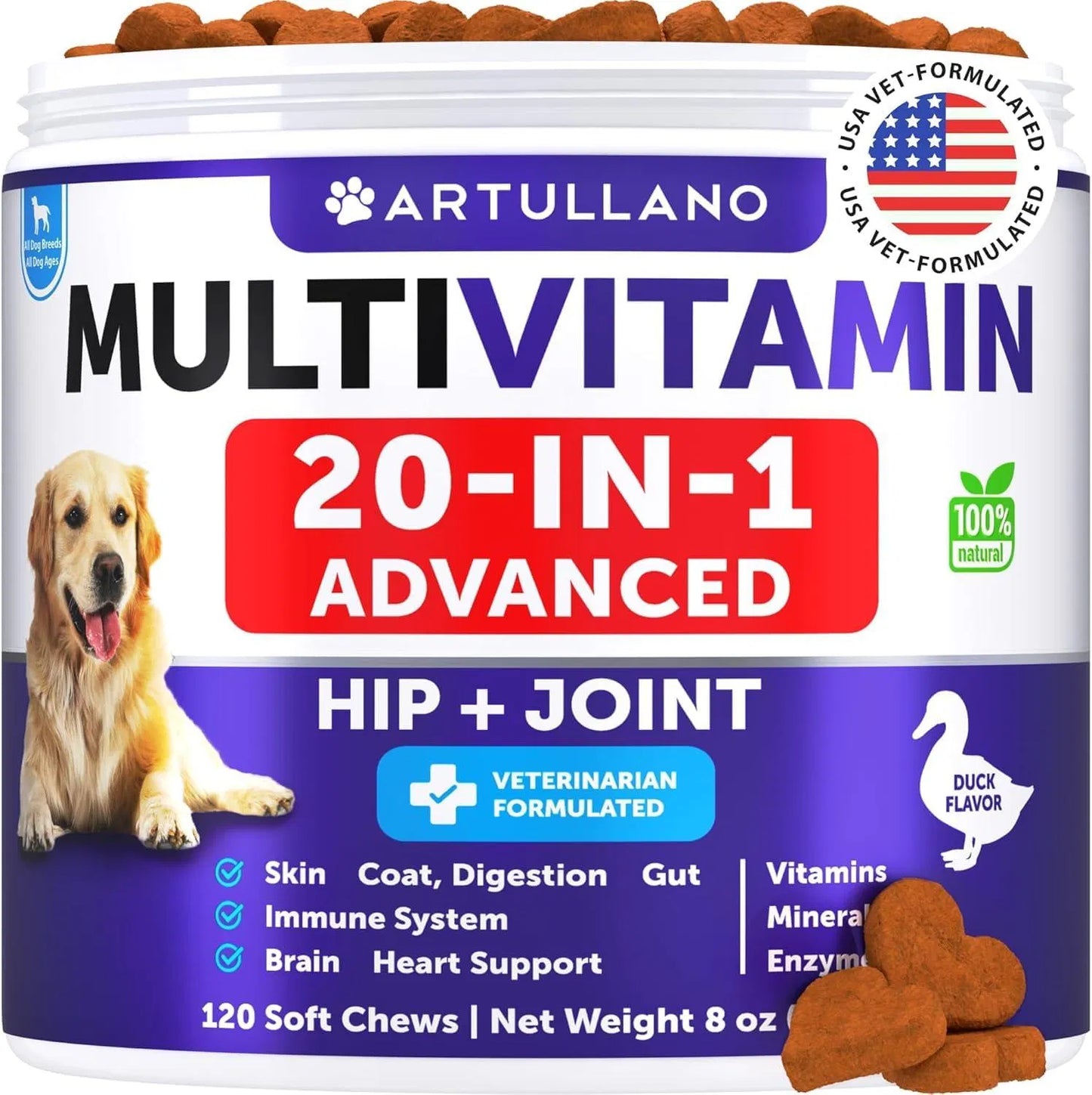 20-in-1 dog multivitamin chews with glucosamine, 120 count jar